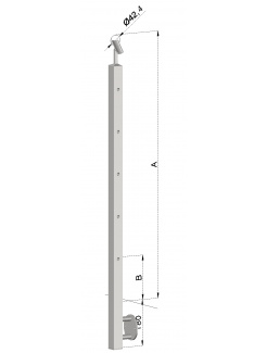 Nerezový stĺp, bočné kotvenie, 5 dierový priechodný, vrch nastaviteľný (40x40mm), brúsená nerez K320 /AISI304