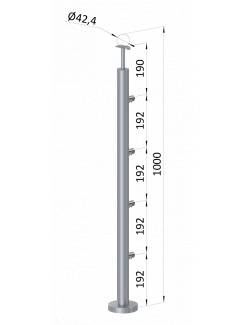 Nerezový stĺp, vrchné kotvenie, 4 radový priechodný, vrch pevný (ø 42.4x2mm), leštená nerez /AISI304