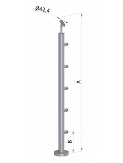 Nerezový stĺp, vrchné kotvenie, 5 radový priechodný, vrch nastaviteľný (ø 42.4x2mm), brúsená nerez K320 /AISI316