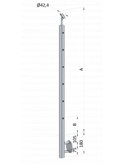 Nerezový stĺp, bočné kotvenie, 6 dierový koncový, pravý, vrch nastaviteľný (ø 42.4x2mm), brúsená nerez K320 /AISI316