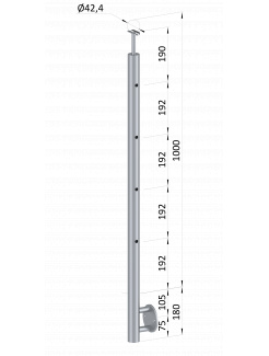 Nerezový stĺp, bočné kotvenie, 4 dierový priechodný, vrch pevný (ø 42.4x2mm), brúsená nerez K320 /AISI304