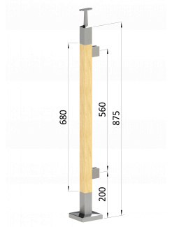 Drevený stĺp, vrchné kotvenie, výplň: sklo, pravý, vrch pevný (40x40mm), materiál: buk, brúsený povrch bez náteru