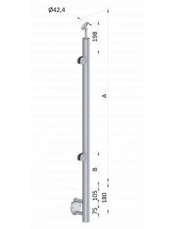 Nerezový stĺp, bočné kotvenie, výplň: sklo, ľavý, vrch nastaviteľný, (ø 42.4x2mm), brúsená nerez K320 /AISI304