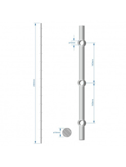 Prebíjaná tyč H 2000mm opieskovaná, profil ø14mm, rozteč dier 140mm, oko ø15mm - 14ks