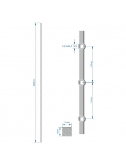 Prebíjaná tyč H 2000mm opieskovaná, profil 14x14mm, rozteč dier 125mm, oko 14,5x14,5mm (14 dier)