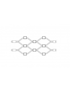 Vzorka nerezovej lankovej siete, 0,8m x 1m (šxd), oko 50x50 mm,hrúbka lanka 2mm,AISI316 s koncovkami EB2-LS2 (hore a dolú),EB2-UL02 (vľavo) a EB2-LPU02 (vpravo)