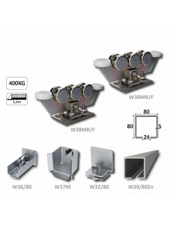 Samonosný systém 80x80x5mm posuvnej brány do 400kg/5,5m otvor (W39/80Zn 6m pozinkovaný profil, 2x W38MR/F, 1x W36/80, 1x W37/M, 1x W32/80)
