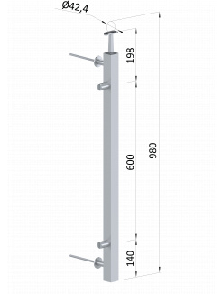 Nerezový stĺp, bočné kotvenie, výplň: plech, ľavý, vrch pevný, (40x40x2.0mm), brúsená nerez K320 /AISI304