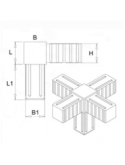 Plastová spojka - 5-nohý kus do profilu 30x30x2mm