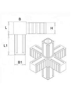 Plastová spojka - 6-nohý kus do profilu 20x20x1.5mm