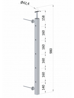 Nerezový stĺp fr. balkón, bočné kotvenie, 5-dierový, ľavý