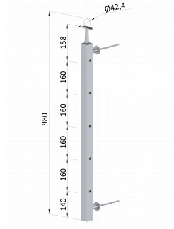 Nerezový stĺp fr balkón, bočné kotvenie, 5-dierový, pravý