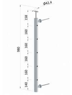 Nerezový stĺp, fr. balkón, bočné kotvenie, 5-dierový, pravý