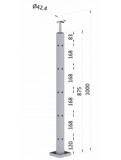 Nerezový stĺp, vrchné kotvenie, 5-dierový rohový