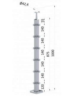 Nerezový stĺp, vrchné kotvenie, 6-radový rohový