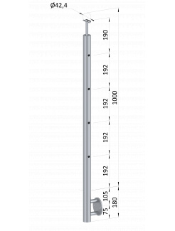 Nerezový stĺp, bočné kotvenie, 4-dierový koncový, pravý