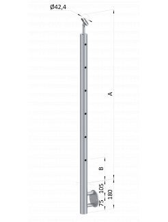 Nerezový stĺp, bočné kotvenie, 6-dierový koncový, pravý