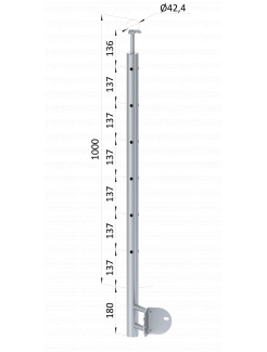 Nerezový stĺp, bočné kotvenie rohové, 6-dierový, rohový:90°