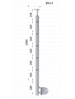 Nerezový stĺp, bočné kotvenie rohové, 5-dierový, rohový: 90°