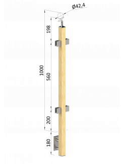 Drevený stĺp, bočné kotvenie, výplň: sklo, priechodný