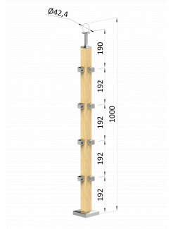 Drevený stĺp, vrchné kotvenie, 4-radový, rohový: 90°