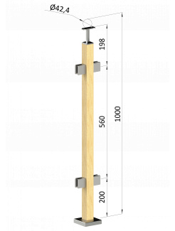 Drevený stĺp, vrchné kotvenie, výplň: sklo, priechodný