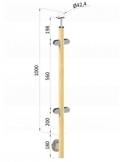 Drevený stĺp, bočné kotvenie, výplň: sklo, priechodný