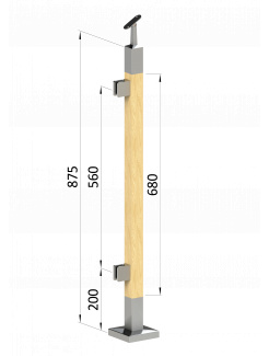 Drevený stĺp, vrchné kotvenie, výplň: sklo, ľavý