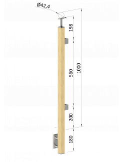 Drevený stĺp, bočné kotvenie, výplň: sklo, koncový, pravý