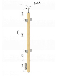 Drevený stĺp, bočné kotvenie, výplň: sklo, priechodný