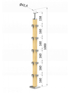 Drevený stĺp, vrchné kotvenie, 5-radový, rohový: 90°
