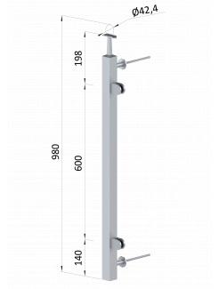 Nerezový stĺp fr. balkón, bočné kotvenie, výplň: sklo, pravý
