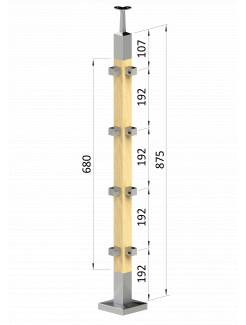 Drevený stĺp, vrchné kotvenie, 4-radový rohový: 90°