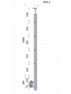 Nerezový stĺp, bočné kotvenie, 4-dierový koncový, ľavý