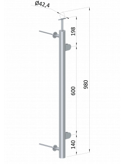 Nerezový stĺp, bočné kotvenie, výplň: sklo, pravý