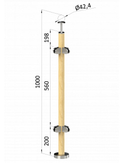 Drevený stĺp, vrchné kotvenie, výplň: sklo, rohový: 90°