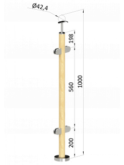 Drevený stĺp, vrchné kotvenie, výplň: sklo, priechodný
