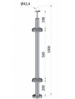 Nerezový stĺp, vrchné kotvenie, výplň: sklo, rohový: 90°