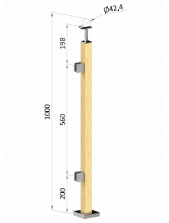 Drevený stĺp, vrchné kotvenie, výplň: sklo, ľavý