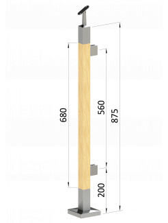 Drevený stĺp, vrchné kotvenie, výplň: sklo, pravý