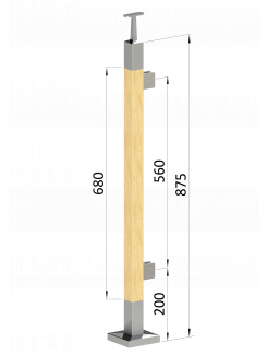 Drevený stĺp, vrchné kotvenie, výplň: sklo, pravý
