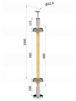 Drevený stĺp, vrchné kotvenie, výplň: sklo, rohový