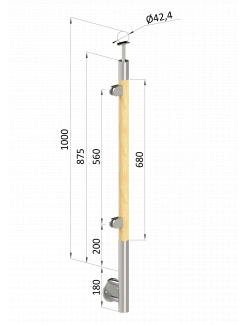 Drevený stĺp, bočné kotvenie, výplň: sklo, ľavý