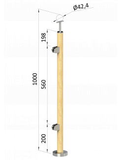 Drevený stĺp, vrchné kotvenie, výplň: sklo, ľavý