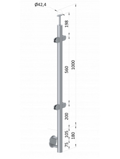 Nerezový stĺp, bočné kotvenie, výplň: sklo, priechodný
