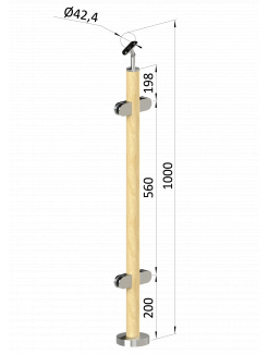 Drevený stĺp, vrchné kotvenie, výplň: sklo, priechodný