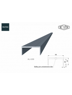 U profil 50x22mm, L-6000mm, s povrchovou úpravou RAL7016