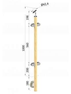 Drevený stĺp, bočné kotvenie, výplň: sklo, priechodný