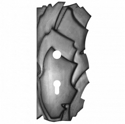 DOPREDAJ! Štít 295x136x2mm s otvormi, rozteč 90mm, otvor pre kľučku ø 20mm, zdobený, pravý, pre zámok