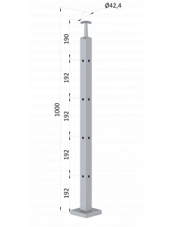 Nerezový stĺp, vrchné kotvenie, 4-dierový rohový
